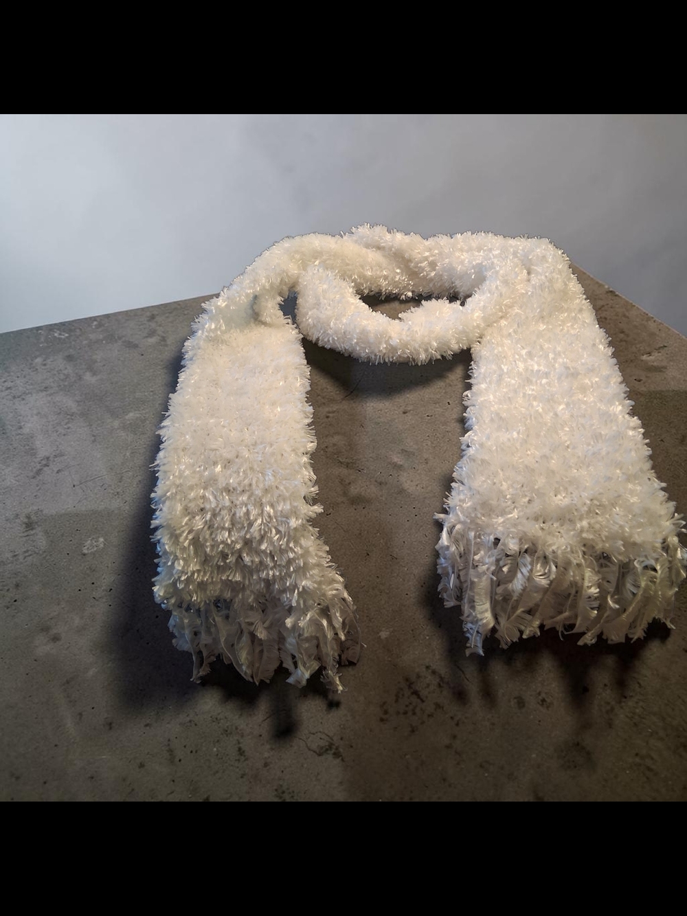 Plush White Soft Fuzzy Scarf with Fringe Womens Accesories OS